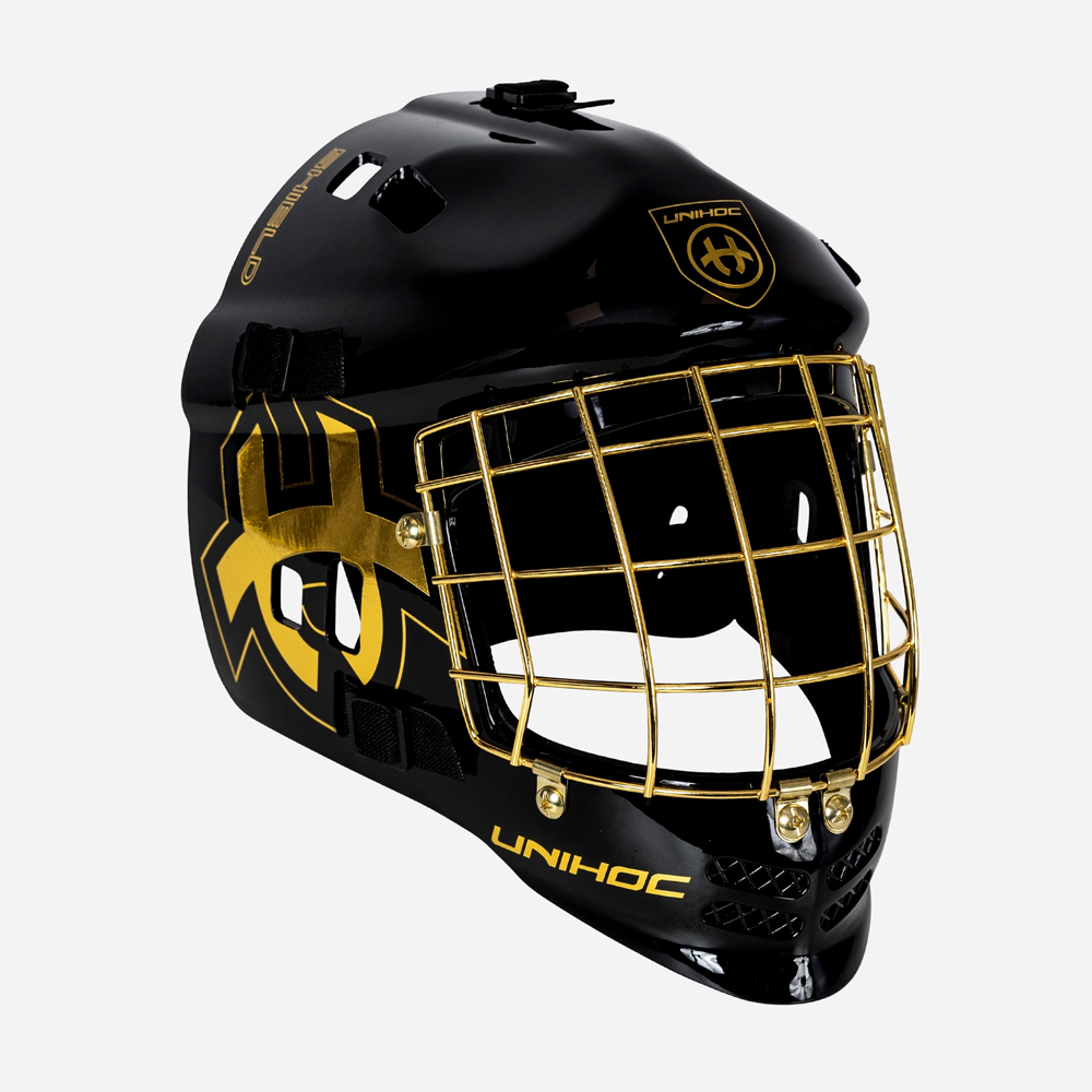 플로어볼 골키퍼 헬멧 - UNIHOC) SHIELD LTD EDT black/gold | 플로어볼 전문 쇼핑몰 후크몰