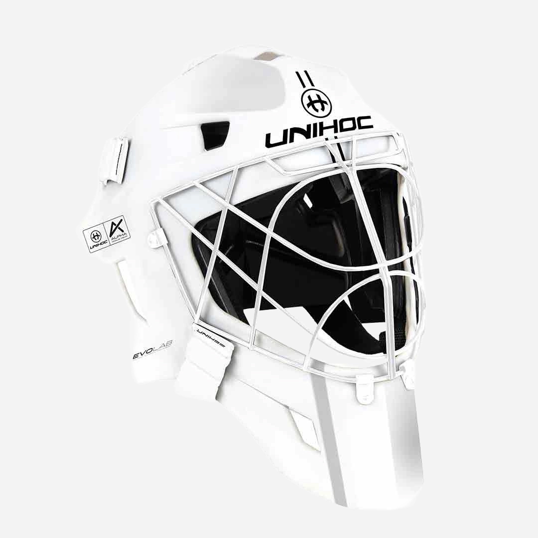 플로어볼 골키퍼 헬멧 - UNIHOC) ALPHA PRIME EVOLAB White | 플로어볼 전문 쇼핑몰 후크몰