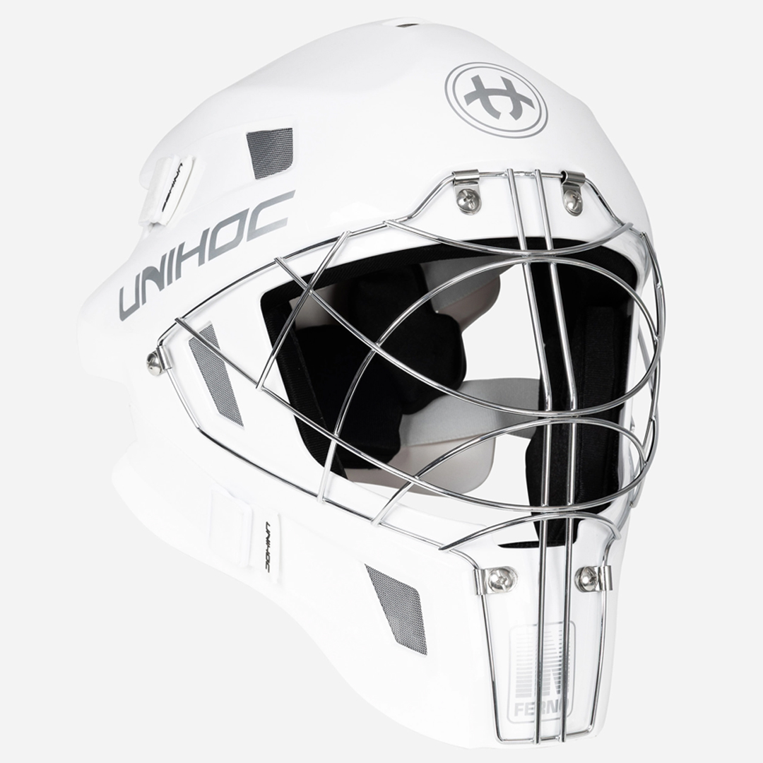 플로어볼 골키퍼 헬멧 - UNIHOC) INFERNO 66 white/silver | HOOK